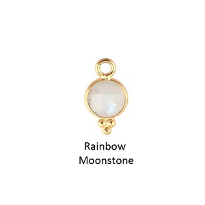 6mm Rainbow Moonstone Faceted Birthstone <b>Charm</b> Gold Plated Round Stone Bezel Set <b>Charm</b> Both Side Faceted for Handmade Jewelry - Product Image 1