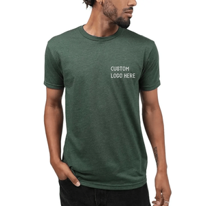 T-shirts personnalisés en gros pour hommes, vert chiné, décontractés, en coton et élasthanne, unis, col rond, respirants, coupe ajustée, pour la gym et le sport - Product Image 1