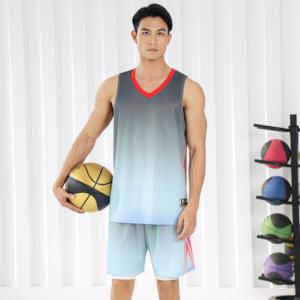 ชุดเสื้อบาสเก็ตบอลคอวีแขนกุดสำหรับผู้ชายชุดกางเกงขาสั้นชุดทีมฤดูร้อนสีไล่ระดับสี - Product Image 2