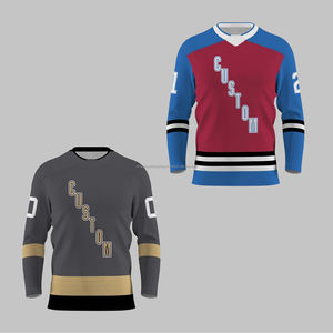 Personalizado de alta calidad 100% poliéster hombres mujeres desgaste de hockey sobre hielo bajo MOQ al por mayor bordado personalizado barato jersey de hockey en blanco - Product Image 1