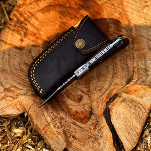 Premium Damascus Folding Knife Wood Handle EDC Pocket Knife Leather Case OEM Supplier USA EU Gift Him TARJ ENTERPRISES <b>Drop</b> - Product Image 5