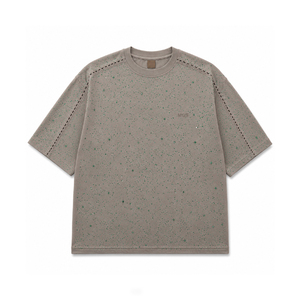 เสื้อเชิ้ตผู้หญิงทรงหลวมสีน้ำตาลอ่อนประดับด้วยคริสตัลสีเขียว เสื้อแฟชั่นไหล่ตก แขนสั้น เสื้อผู้หญิงไซส์ใหญ่ - Product Image 3