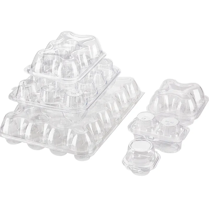 맞춤형 PLA 생분해성 재활용 퇴비화 투명 1 2 4 6 12 24 컵케익 캐리어 디저트 머핀 포장 상자
