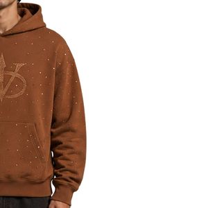 Sweat à capuche personnalisé marron surdimensionné en polaire pour homme, avec logo en strass et cristaux, design de luxe, pull épais, streetwear, sweat à capuche personnalisé - Product Image 3