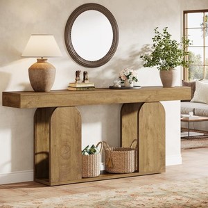 Mesa Consola Moderna de Madera Maciza con Estante de Almacenamiento y Base de Trípode para Entrada o Sala de Estar - Product Image 1