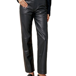 2026 Genuine <b>Leather</b> <b>Men's</b> Straight Mid Waist Pants Soft Green Black Baggy <b>Trousers</b> Quick Dry Eco-Friendly Customization - Product Image 1