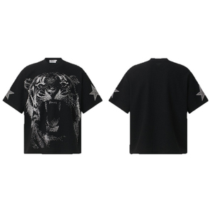 Short formel ample pour homme, 230g, en tissu mélangé, style Hip Hop Vintage foncé, avec détails Lion King Star Hot Drill, anti-boulochage - Product Image 2