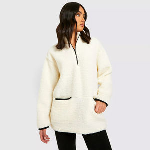 Sweat à capuche personnalisé en polaire Teddy épais pour femme, style manteau, doublé, coupe oversize, brodé, effet délavé - Product Image 2