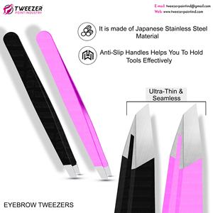 Pinzas japonesas de acero inoxidable para cejas, herramientas de pestañas con punta inclinada respetuosas con el medio ambiente, pinzas para el cabello con etiqueta privada personalizables - Product Image 2