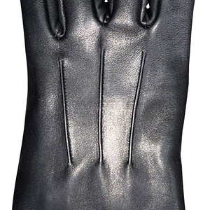 Black Leather <b>Gloves</b> Wrist Length Plain Style Fleece Lined <b>Warm</b> Daily Use Full Finger Winter <b>Gloves</b> - Product Image 6