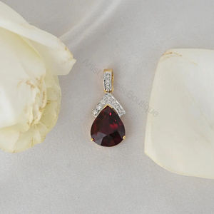 Natural Deep Red Garnet Diamond Rhodium Plated Luxury Women's Gift 14K <b>Solid</b> <b>Gold</b> <b>Pendant</b> OEM ODM Wholesale Supplier - Product Image 2