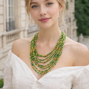Collar de Cuentas de Vidrio Indias Hechas a Mano Emerald Grace con Forma de Corazón para Mujer, Joyería Artesanal Radiante para Bodas y Fiestas, Premium al por Mayor - Product Image 1