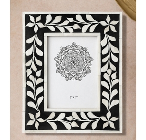 Black and <b>White</b> Bone Inlay Handmade Rectangle Geometric Pattern Photo <b>Frame</b> <b>Picture</b> Holder for Contemporary Home Decor - Product Image 5