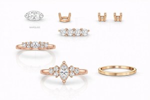 Bague de fiançailles délicate en or rose 14K 18K avec diamant de laboratoire, style marquise, style cluster unique, pour femme - Product Image 6