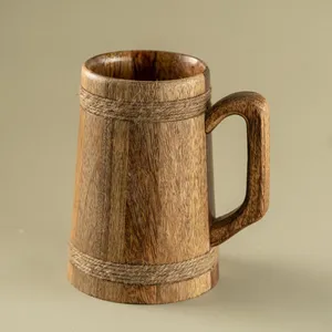 BINSADIQ CRAFTS Wholesale Eco-Friendly Disposable Wooden <b>Mug</b> Handle Classic Design <b>Large</b> Capacity Portable Solid Wood Food Grade - Product Image 6