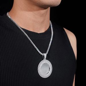 Colgante Redondo Personalizado con Foto de Diamante Cultivado en Laboratorio Plateado, Collar con Imagen Personalizada, Colgante de Recuerdo Estilo Hip Hop - Product Image 4