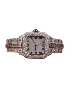 Reloj de Lujo Personalizado con Moissanita para Hombre, Esfera Romana, Movimiento de Cuarzo, Estilo Ligero Hip-Hop, Ideal para Bodas y Fiestas - Product Image 1