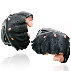 Samroz Sports Genuine Leather Black <b>Touchscreen</b> Outdoor Fingerless Motorcycle Riders <b>Gloves</b> - Product Image 4