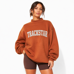 เสื้อสเวตเชิ้ตโอเวอร์ไซส์คอเต่าสีเทา-ขาวสำหรับผู้หญิง ผ้าฝ้ายฟลีซแบบสบายๆ สั่งทำได้ รุ่น TSI-MN-103 - Product Image 4