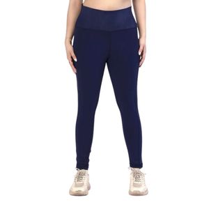 Women's <b>Navy</b> Blue High Waist Full Length Leggings Slim Fit Stretch Pants Wide Waistband Casual Yoga Workout Trousers - Product Image 1