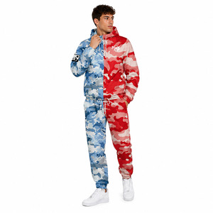 Y2K Street Style Custom Half Camo Hooded Tracksuit Set Men Full Zip Jogging Suit Lightweight Sportswear Private <b>Label</b> Hoodies - Product Image 2