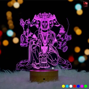 Lampe LED 3D Illusion Panchmukhi Hanuman de Qualité Export, Veilleuse en Acrylique, Décoration Spirituelle pour la Maison, Lampe de Table pour Temple et Salle de Pooja - Product Image 3