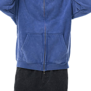 Sweat-shirts à capuche pour hommes de qualité supérieure, effet usé, fermeture éclair intégrale, effet délavé soleil, style vintage, lavage à l'acide personnalisé. - Product Image 6