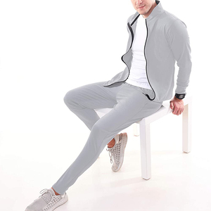 Men's Gray Full Zip <b>Tracksuit</b> Set Quick Dry Sporty Casual Autumn Wear Solid Color Long Sleeve With Side Pockets - Product Image 5
