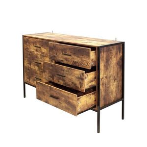 Industrial Style Rustic Brown Wood Storage Dresser 6 Drawer Double Clothes Organizer with Sturdy Steel Frame Chest - Product Image 4