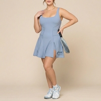 Robe de pickleball pour femme grande taille, unie, sportive, respirante, à compression, avec logo personnalisé, coutures plates profilées et fente plissée