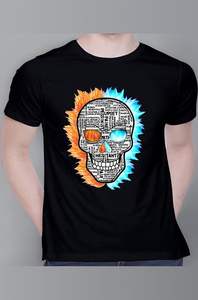 T-shirt imprimé graphique tête de mort, tricoté, col rond, manches courtes, coupe ajustée, respirant, écologique, décontracté, pour l'été - Product Image 3