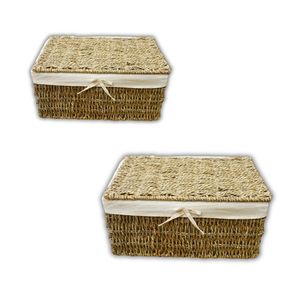 Wicker SEAGRASS <b>STORAGE</b> <b>BASKET</b> with Lid Cotton Lined <b>Rectangle</b> <b>Basket</b> Supplier - Product Image 1