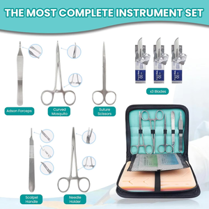 ชุดเครื่องมือผ่าตัดสแตนเลสคุณภาพพรีเมียม 5 ชิ้น ประกอบด้วย มีดผ่าตัด กรรไกร แหนบ เข็มคีบ และชุดเย็บแผล สำหรับใช้ในโรงพยาบาล - Product Image 3