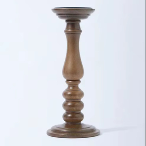 Portavelas de madera tallado a mano en madera de mango - Product Image 1