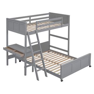 Lit superposé gris double sur grand lit avec bureau intégré pour chambre d'enfant - Product Image 5