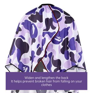 Cape de coiffure en soie et polyester camouflage violet, résistante à l'eau, ouverture de cou réglable, antistatique, écologique - Product Image 6
