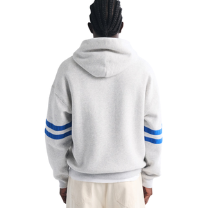 Sweat à capuche gris personnalisé pour homme, style universitaire, avec manches rayées et logo ours, streetwear, fabricant OEM, marque privée, fournisseur en gros - Product Image 2