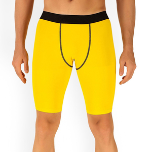 <b>Men's</b> <b>Yellow</b> Compression Capri <b>Shorts</b> Mid Waist Drawstring Elastic Breathable Quick Dry Eco-Friendly 100% Polyester Pockets - Product Image 1