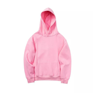 <b>Pink</b> Unisex Hooded <b>Sweatshirt</b> Solid Color Fleece Pocket Oversized Casual Autumn Wear Breathable 100% Cotton Knitted Long Sleeve - Product Image 1