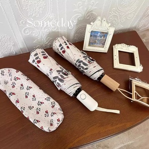 Paraguas Negro de Doble Uso para Mujer con Protección UV, Diseño de Fruta de Espino, Sombrilla Plegable Pequeña y Fresca para Sol y Lluvia - Product Image 3