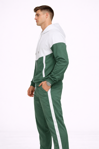 Ensemble de survêtement sportif à capuche vert et blanc pour homme, avec un design color block moderne, conçu pour un confort supérieur - Product Image 2
