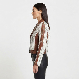 Women Leather <b>Biker</b> <b>Jacket</b> With Studded Ladies Leather Studded Slim Fit <b>Biker</b> <b>Jacket</b> Female Zip-Up Leather Studded <b>Jackets</b> - Product Image 3