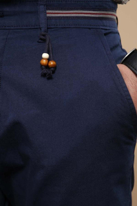 Pantalones Cortos Largos 2026 para Hombre, Azul Marino, Estilo Oxford Bermuda con Cordón y Cierre de Cuentas, Cintura Media, Casual - Product Image 3