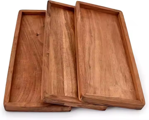 Crescent Crafts - Bandeja de Almacenamiento Rectangular de Madera de Acacia Hecha a Mano, de un Solo Nivel, Apta para Lavavajillas, para Aperitivos - Product Image 2