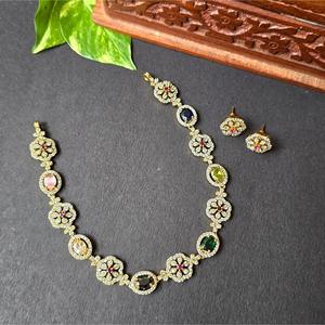 Women's Multi Zircon Gold Plated Alloy Fashion Jewelry Set-Gift - Product Image 1