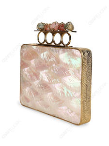 Cartera de mano rectangular de nácar con asa de múltiples piedras, minaudière de noche de diseño para venta al por mayor OEM - Product Image 3