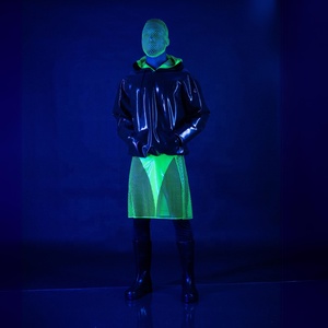 Haut court à manches longues en latex métallisé brillant pour filles, style clubwear, pull court sexy, sweat à capuche brillant avec ceinture, sweat à capuche en latex - Product Image 3