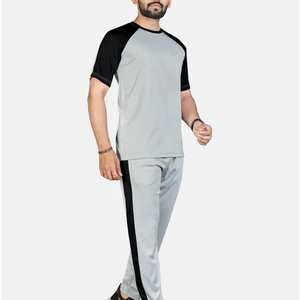 Men's Gray Quick Dry Sporty Tracksuit Short Sleeve <b>T</b>-<b>Shirt</b> Crew Neck Full Length Pants Side Pockets Lightweight Summer - Product Image 5