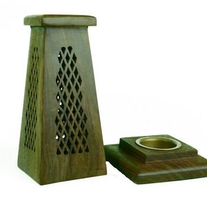 Wooden <b>Bakhoor</b> Burner With Unique Carved Pattern And Metal Bowl For <b>Oud</b> Incense Burning - Product Image 1