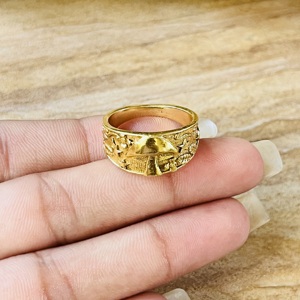 Bague large en laiton plaqué or 18 carats pour femme, motif champignon céleste, style bohème, vente en gros - Product Image 2